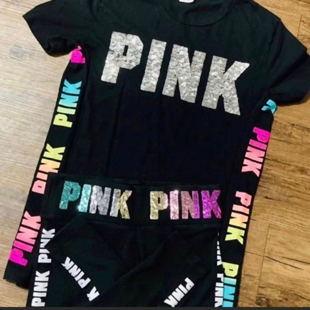 VS PINK RARE OMBRÉ BLING OUTFIT SET XS